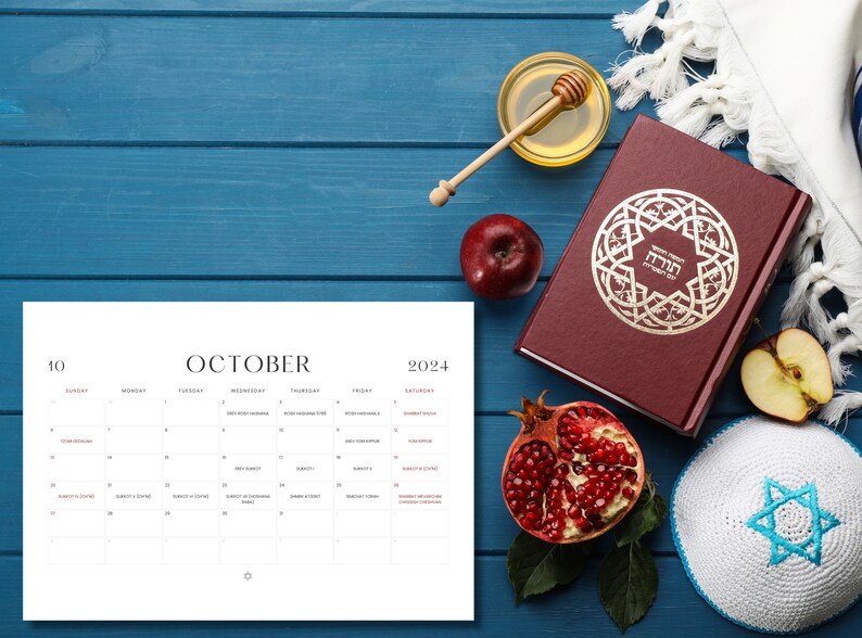 2024 Hebrew Calendar 5784/5785 jewish Dates & Israelite Holidays, A3/A4