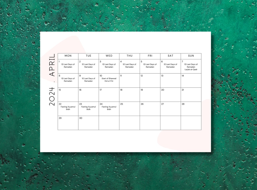 2024 Islamic Hijri Calendar muslim Holidays, Ramadan Fasting Days