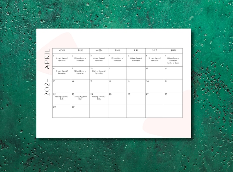 2024 Islamic Hijri Calendar muslim Holidays, Ramadan Fasting Days