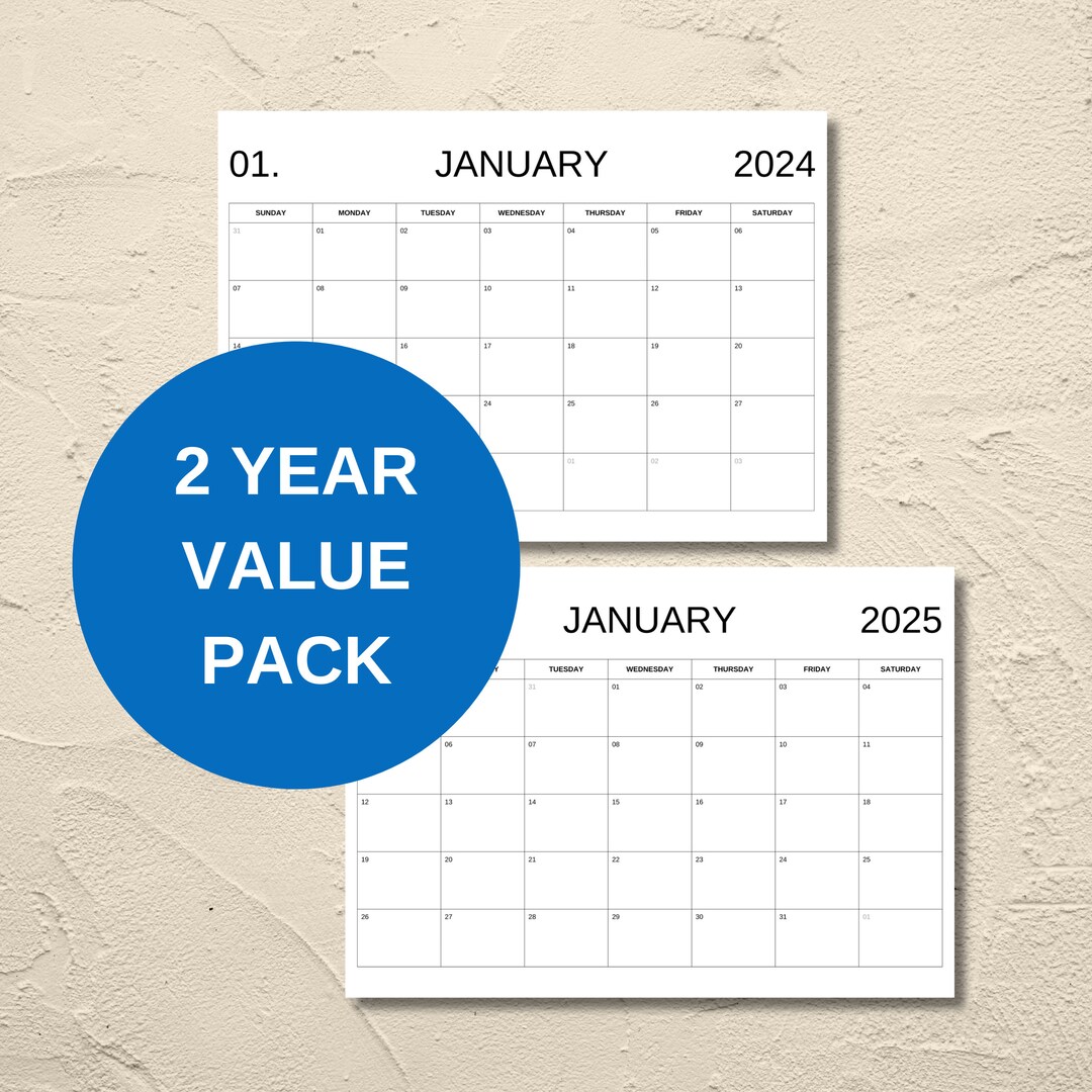 2024 2025 Printable Monthly Calendar Value Bundle sunday Start, 24