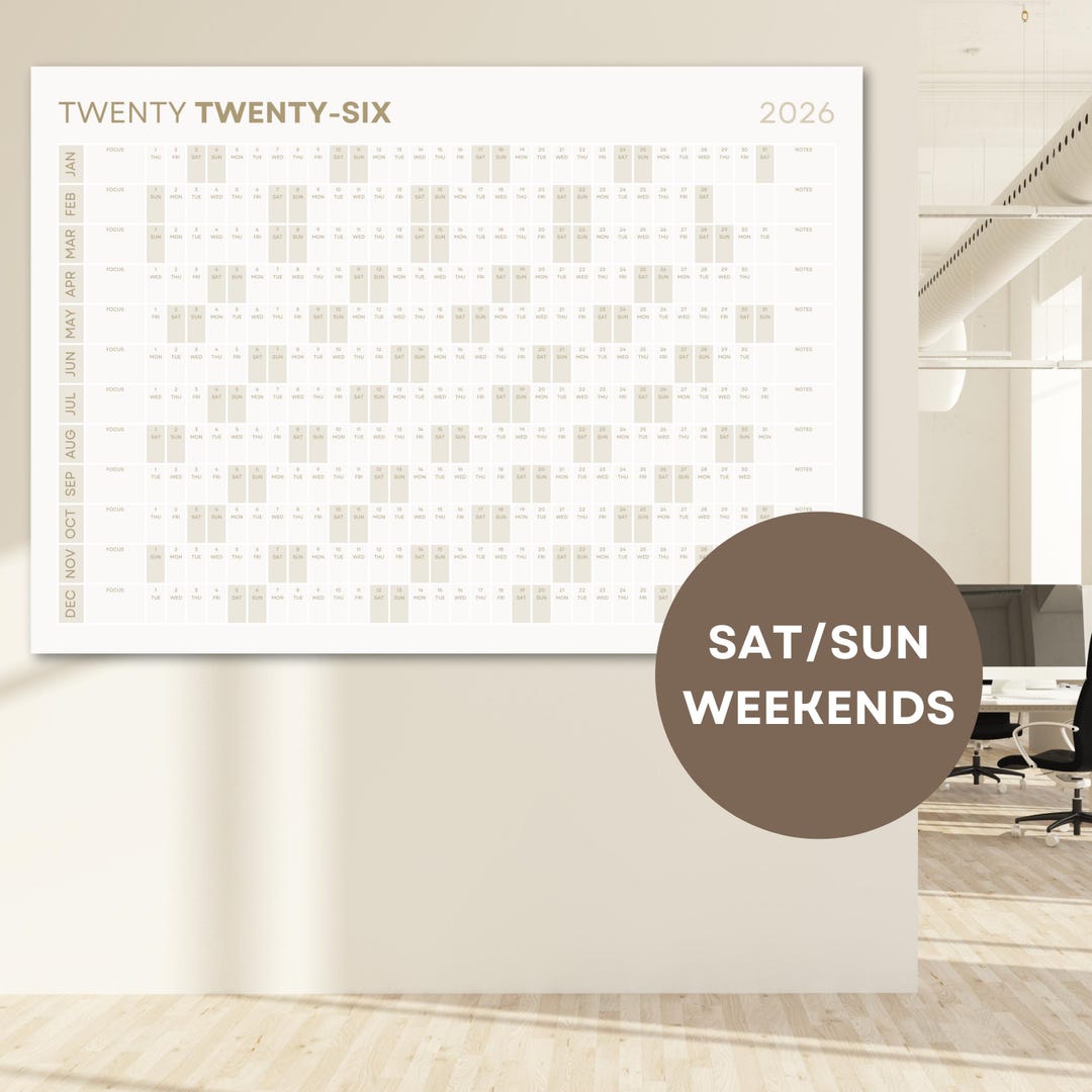 2026 Office Yearly Calendar (horizontal Work Planner, A0/A1 Landscape ...