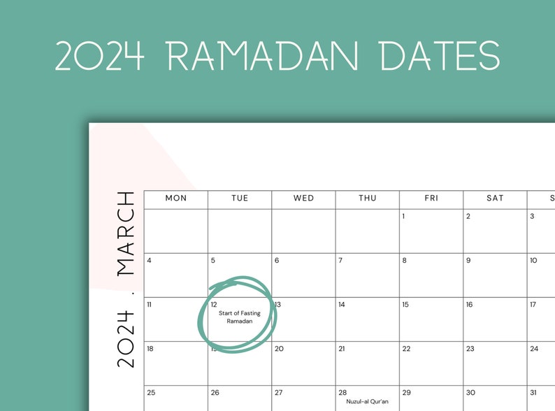 2024 Islamic Hijri Calendar muslim Holidays, Ramadan Fasting Days