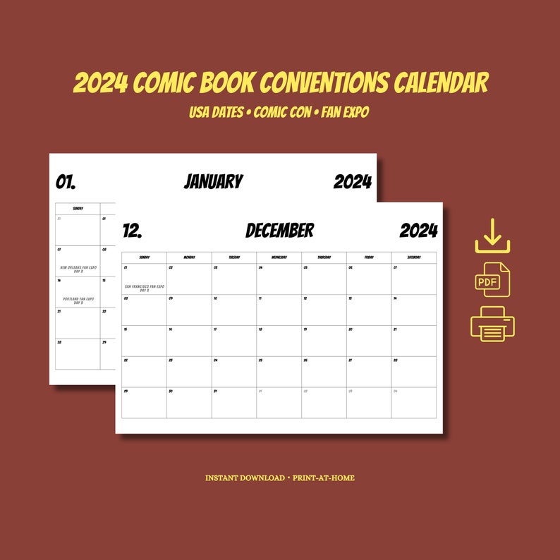 2024 Comiccon Calendar USA Comic Book Convention Dates Etsy
