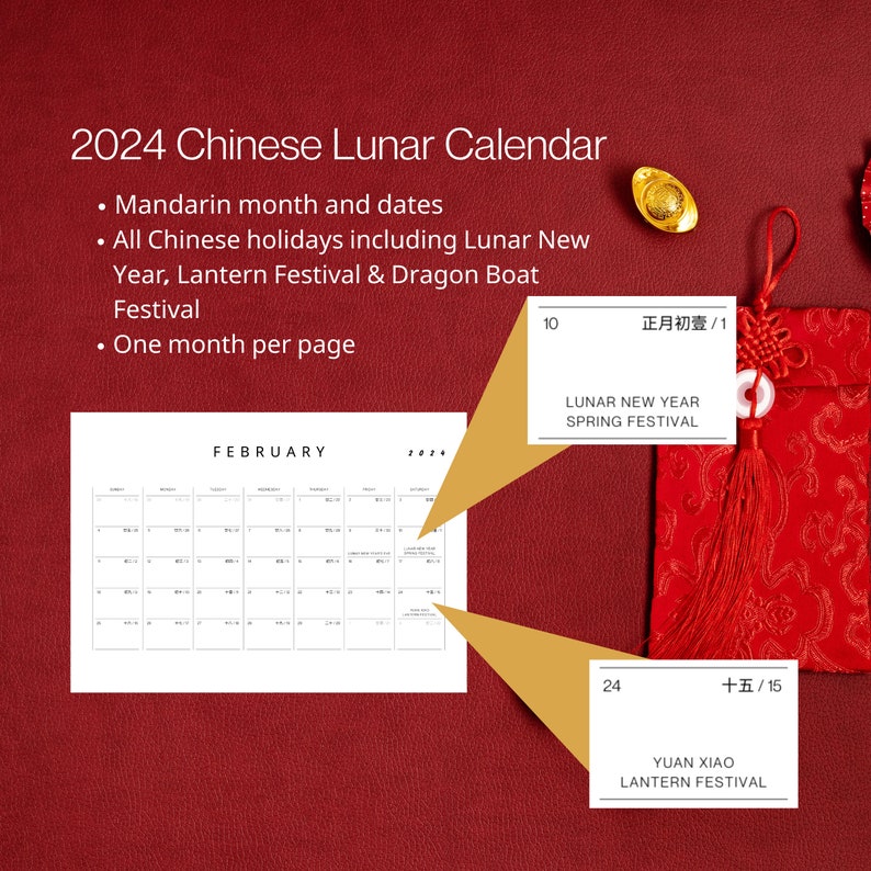 2024 Chinese Lunar Calendar chinese Dates, Mandarin, A3/A4 Landscape Calendar Etsy Australia