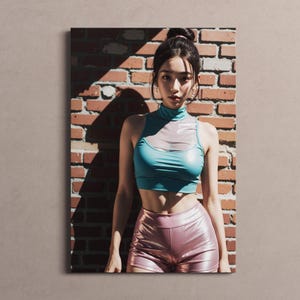 Korean Model in Satin Skirt and Tank | Brick Wall Summer Vibe | Photo Print | 2017