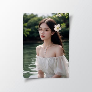 Japanese Girl in White Dress by the Lake | Soft Natural Light Portrait | Photo Print | 2002