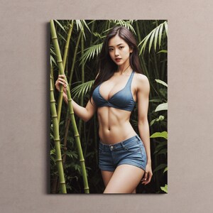 Thai Fitness Model in Sports Bra and Shorts | Outdoor Palm Jungle Pose | Photo Print | 2019