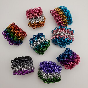 Jelly Cube - Chainmail Fidget Toy - Square Metal Trinket - Multicolored - Anodized Aluminum - Multiple Sizes and Designs