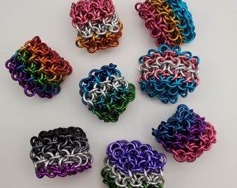 Jelly Cube - Chainmail Fidget Toy - Square Metal Trinket - Multicolored - Anodized Aluminum - Multiple Sizes and Designs