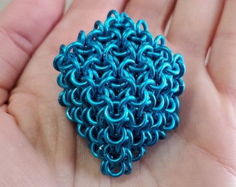 Jelly Cube - Turquoise Blue Aluminum - Chainmail Fidget - Square Metal Ornament
