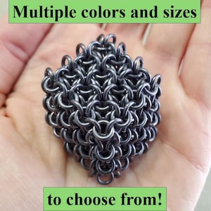 Jelly Cube - Chainmail Fidget Toy - Square Metal Trinket - Anodized Aluminum - Multiple Sizes and Colors