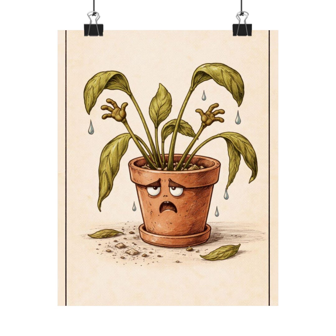 Sad Potted Plant Art Print | Whimsical Botanical Giclée Poster - Etsy