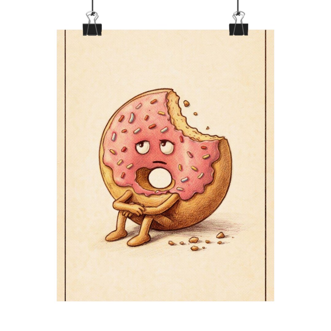 Sad Donut Illustration Matte Poster | Kawaii Food Art, Kitchen Wall ...
