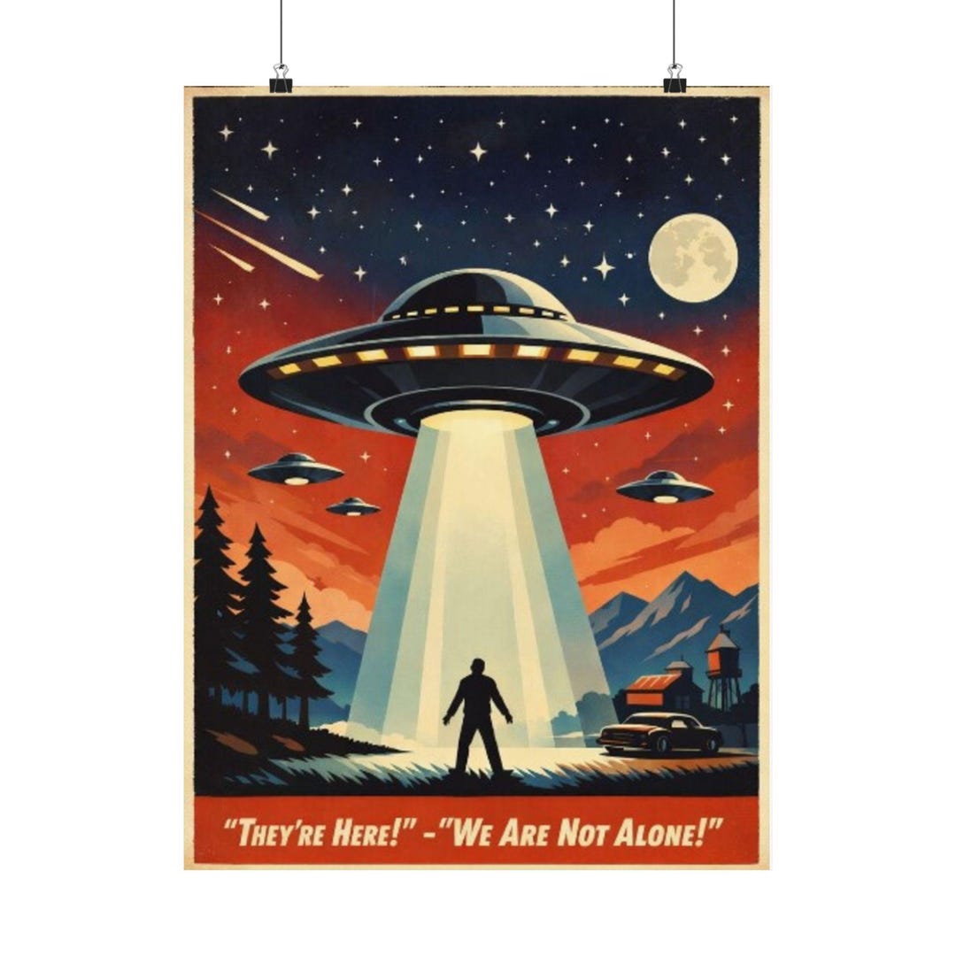 Vintage UFO Poster Matte Vertical Poster | Retro Space Alien Abduction ...