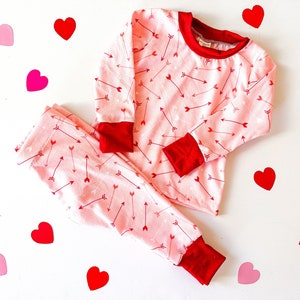 BEST SELLING* Baby Valentine’s Day Pajamas, Heart Day, Newborn Baby Toddler Kid, Sleepwear, Heart and Arrow, Pink and Red, Soft Stretchy