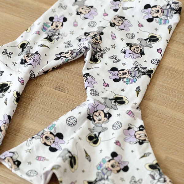 MINNIE MOUSE Bell Bottoms, baby girl Disney outfit, birthday outfit, unicorn, Disneyland, toddler leggings, ORGANIC bell bottoms, handmade