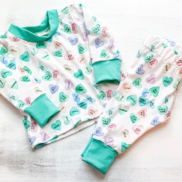 Baby Valentine’s Day Pajamas, Sibling matching pajamas baby boy baby girl infant newborn toddler kid pajamas long underwear handmade pajamas