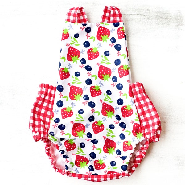 BEST SELLING Berry Picnic Romper for Toddler Newborn Baby Girl, Plaid, Classic girl spring outfit, Bubble Romper, Handmade ORGANIC cotton