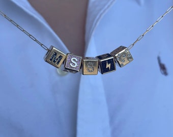 Personalized Block Alphabet Necklace - 925 Silver Custom Initials Block Cube Charm -14K Gold Cube Charm - Customized Alphabet Pendant Gift