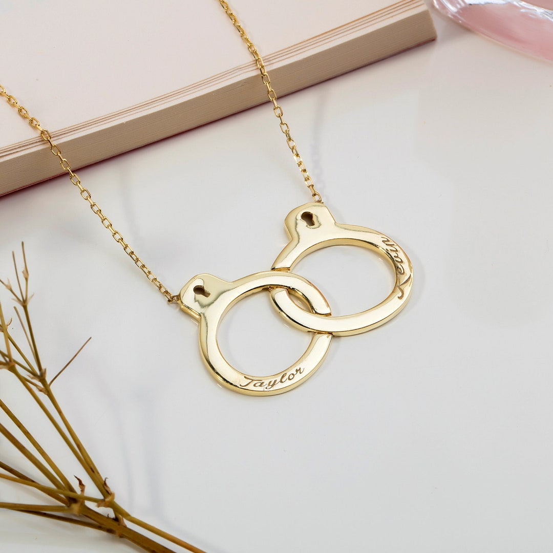 Personalized Dual Handcuff With Names 925 Silver Custom Date Handcuff