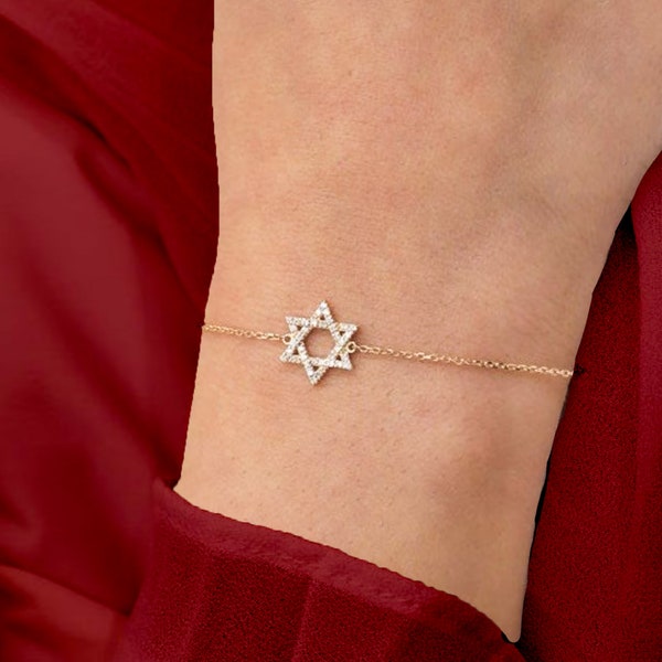 Diamond David of Star Bracelet - 925 Silver Israel Star Bracelet - 14K Gold Option - Judaic Jewelry - Minimalist Vday Gift for Jewish