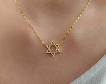 Star Of David 925 Silver Necklace With Zircon - 14K Real Gold Jewish Star Necklace Silver - Minimalist David Star Necklace