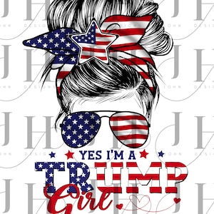 Patriotic Trump Girl PNG File: American Flag Bandana & Glasses (Digital Download)