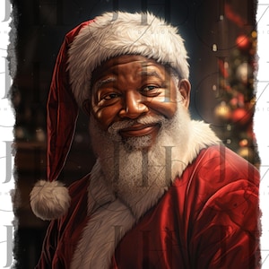 black santa claus PNG, black santa png, santa claus png, black santa, black christmas png, black dad png, retro african american santa claus