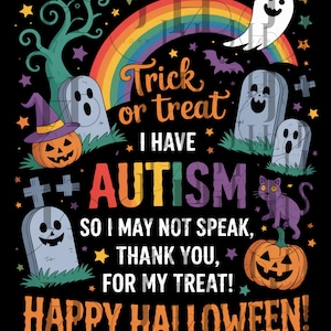 Autism Halloween png – Nonverbal Trick or Treat Sign png, Inclusive Rainbow Ghost Pumpkin png, Sensory Friendly Gift, autism halloween png