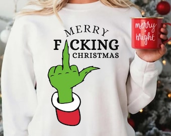 Funny Grinch kersttrui met middelvinger, sarcastische kersttrui