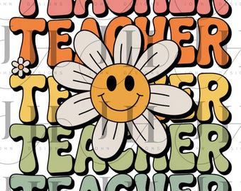 Groovy Teacher Back to School PNG: Retro Daisy Flower Design (Digital Download)