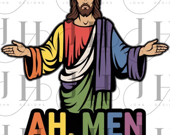 Lustiger Jesus Gay Pride PNG: Ah Men LGBT Design (Digitaler Download)
