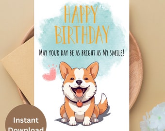 Corgi Greeting Card Printable, Funny Corgi, Happy Birthday, Corgi Gifts, Girlfriend Birthday Card, Birthday Card Wife, Corgi Lover, Gifts