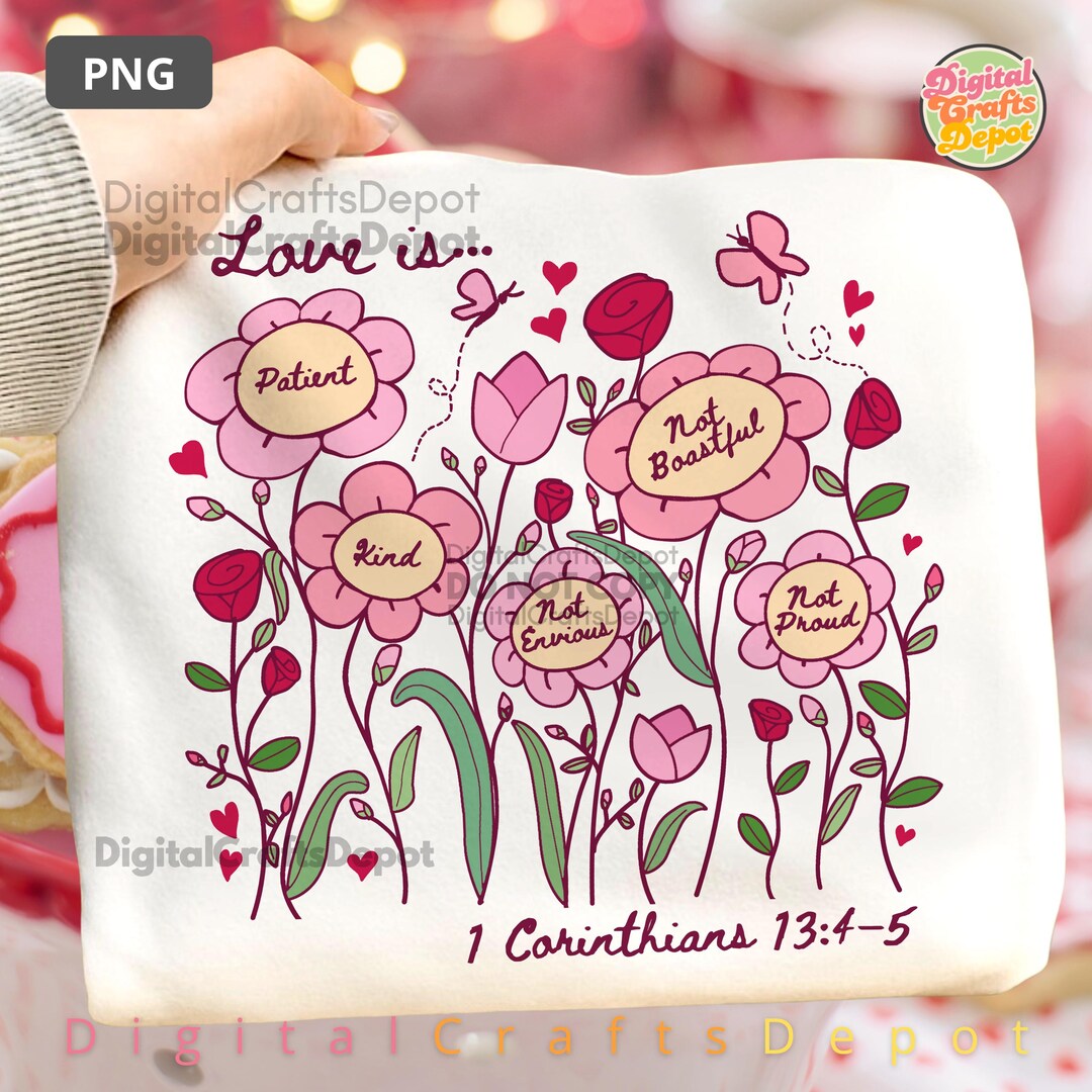 Love is Patient Christian Valentine PNG | Pink & Red Floral Love ...