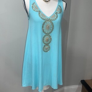 Lilly Pulitzer Turquoise Embellished Mini Dress XS Sleeveless Beaded Shift Dress image 7