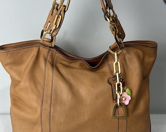 Juicy Couture Vintage Y2K Tan Light Brown Leather Shoulder Bag Purse Charm