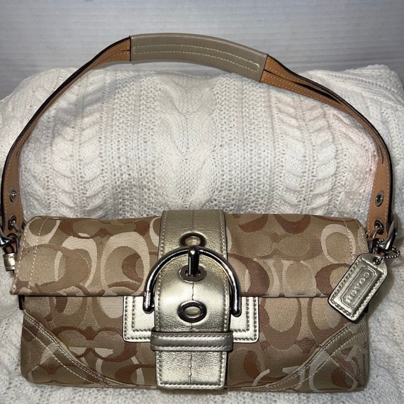 COACH Soho Optic Purse Gold Leather Khaki Signature Etsy
