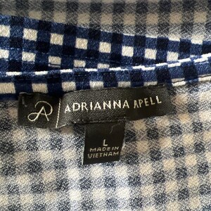 Adrianna Papell Blue & White Check Ruffle Short Sleeve Blouse Size L imagem 2