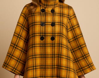 Tahari Arthur S. Levine Wool-Blend Plaid Cape Coat – Size 10