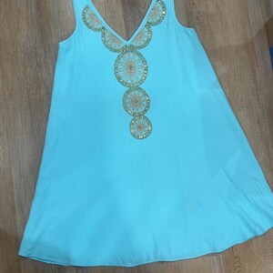 Lilly Pulitzer Turquoise Embellished Mini Dress XS Sleeveless Beaded Shift Dress image 2