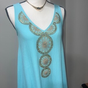 Lilly Pulitzer Turquoise Embellished Mini Dress XS Sleeveless Beaded Shift Dress image 8