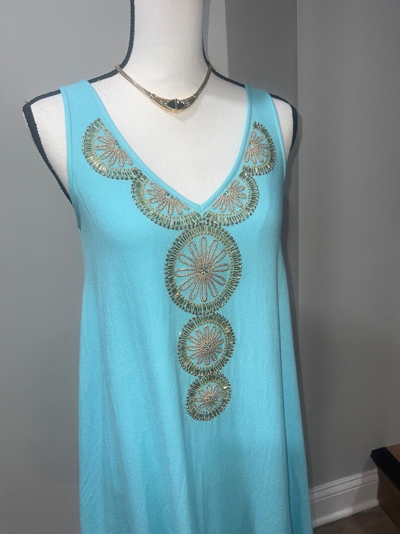 Lilly Pulitzer Turquoise Embellished Mini Dress XS Sleeveless Beaded Shift Dress image 8