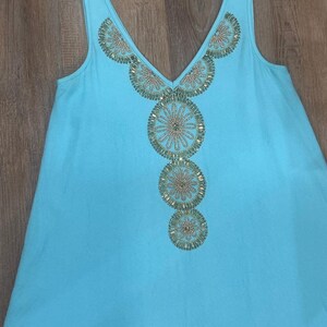 Lilly Pulitzer Turquoise Embellished Mini Dress XS Sleeveless Beaded Shift Dress image 5