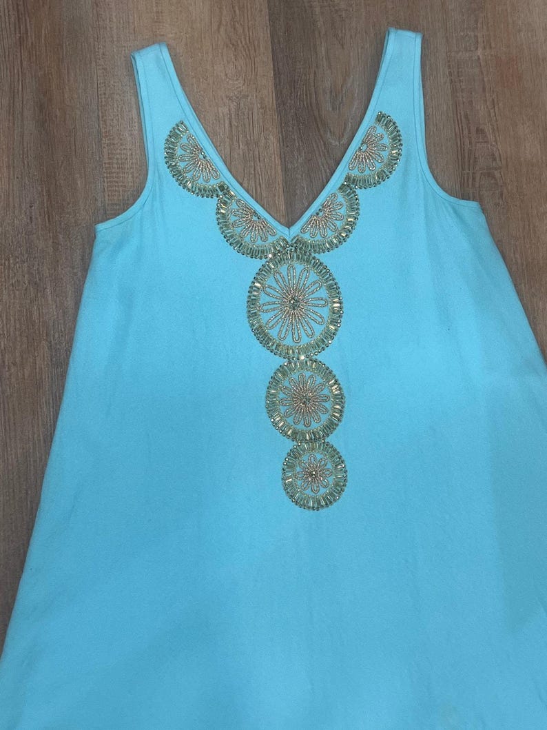 Lilly Pulitzer Turquoise Embellished Mini Dress XS Sleeveless Beaded Shift Dress image 5