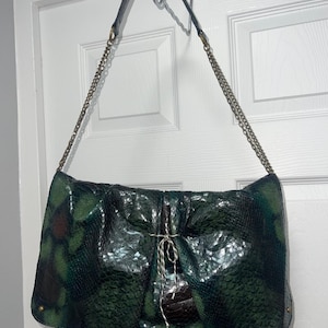 Cartera de mano pequeña vintage Deena & Ozzy de piel de serpiente con estampado 100 % PU verde