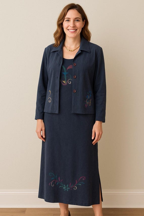 Jessica Howard Petite 6 Blue Suede-look 2-piece Maxi Dress & Jacket