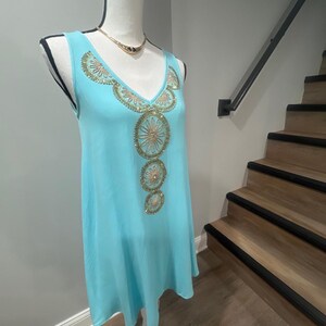 Lilly Pulitzer Turquoise Embellished Mini Dress XS Sleeveless Beaded Shift Dress image 9
