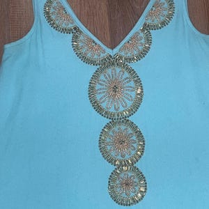 Lilly Pulitzer Turquoise Embellished Mini Dress XS Sleeveless Beaded Shift Dress image 3