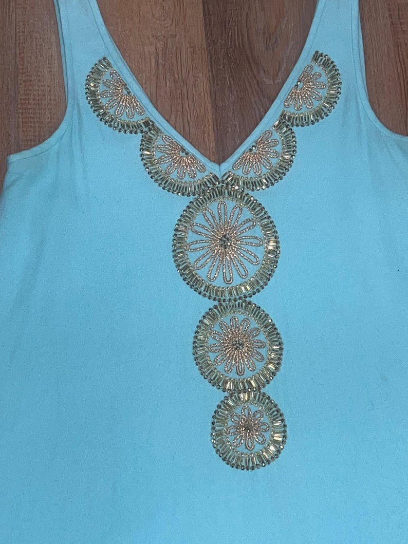 Lilly Pulitzer Turquoise Embellished Mini Dress XS Sleeveless Beaded Shift Dress image 3