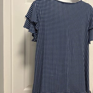 Adrianna Papell Blue & White Check Ruffle Short Sleeve Blouse Size L imagem 8